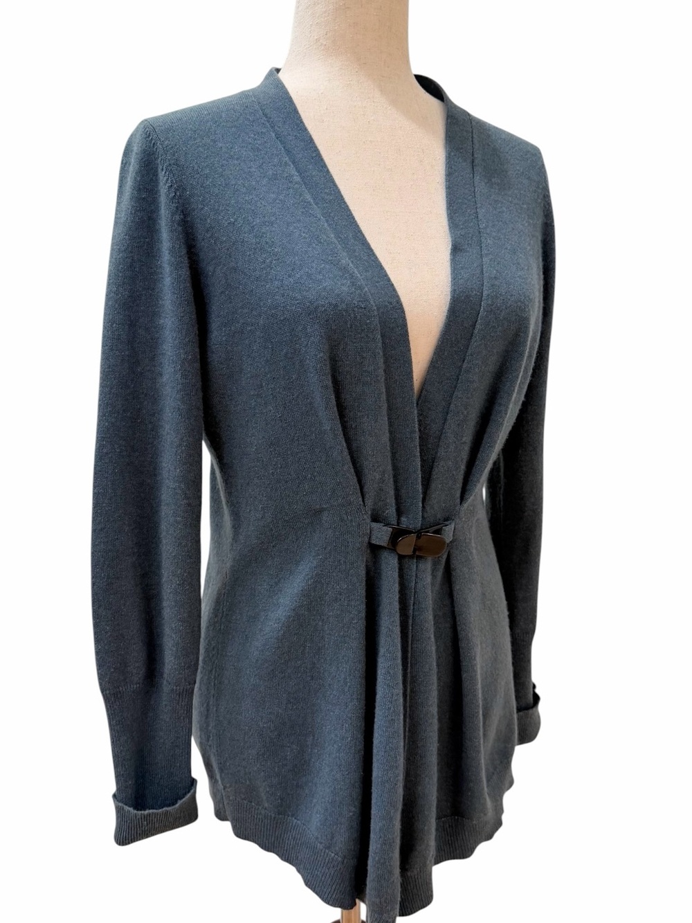 Vintage Brunello Cucinelli Cashmere Draped Toggle Cardigan CharcoalTeal L, IT XL